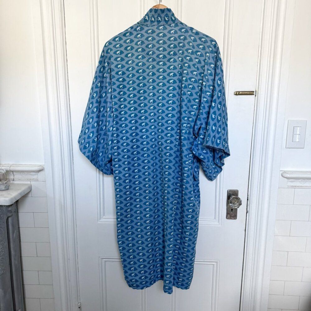 Vintage Mandarin Oriental Bangkok Hotel L Cotton Long Robe Blue with Elephants - Picture 5 of 9